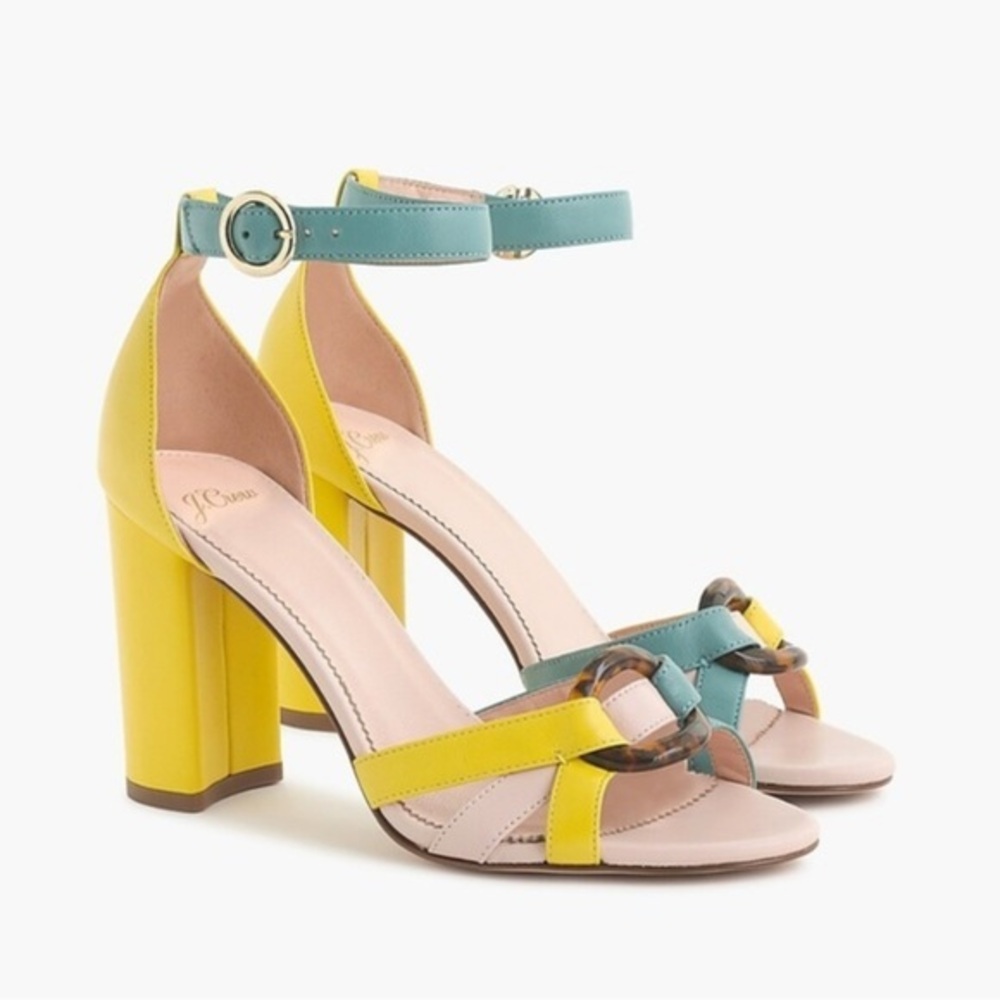 J. Crew Yellow/Blue Stella Heel in Colorblock Leather Size 8.5
